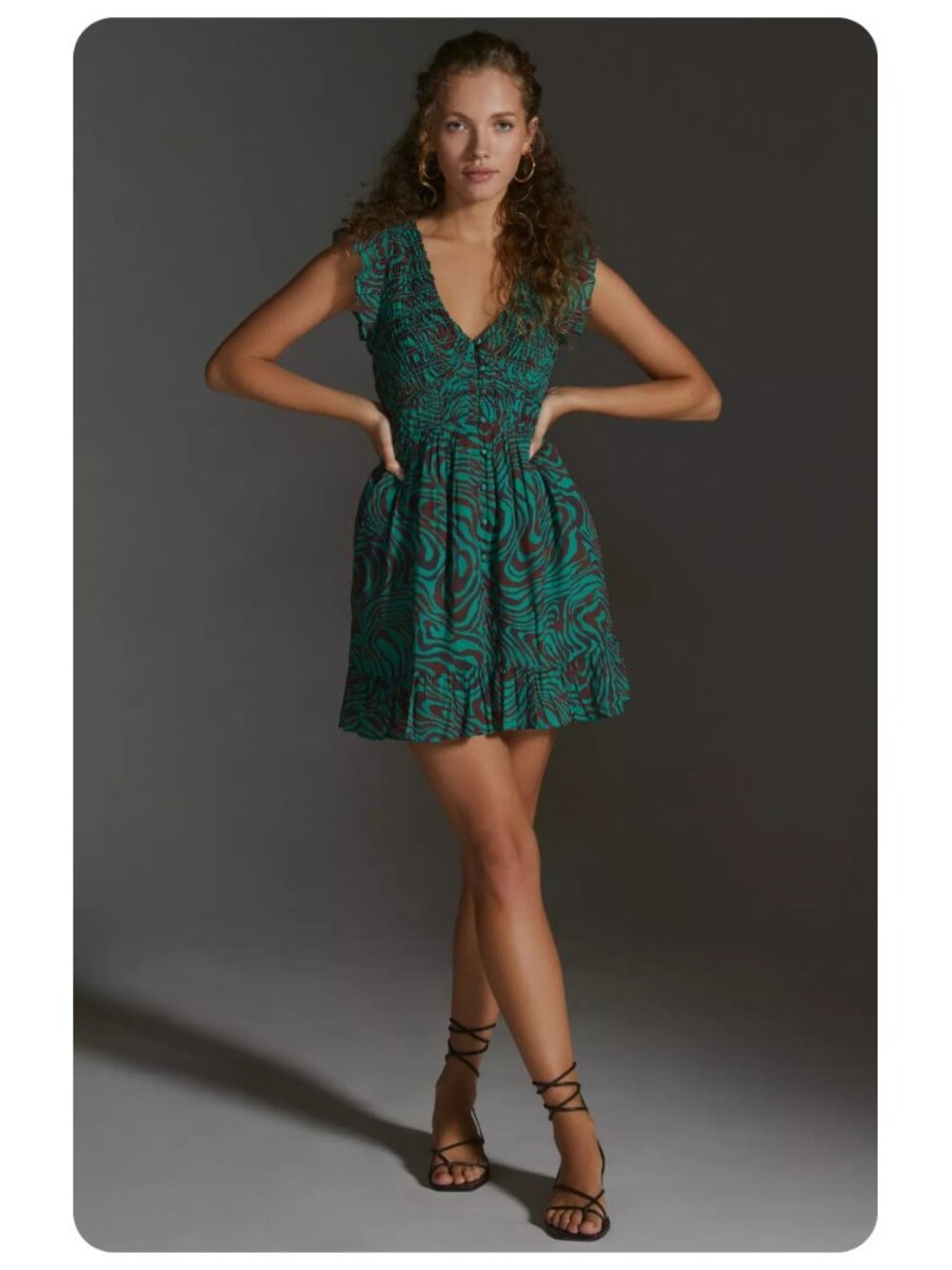 by Anthropologie Green Peregrine V-Neck Mini Dress sz xs